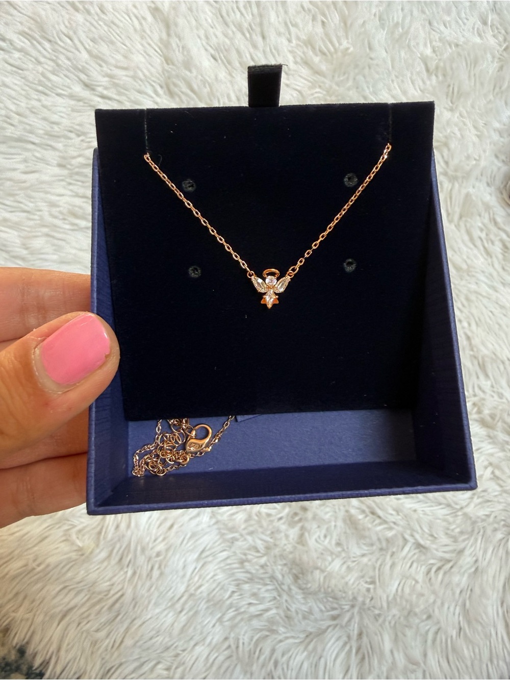 NWT Swarovski Rose Gold Angel Pendant Necklace with Crystal Accent